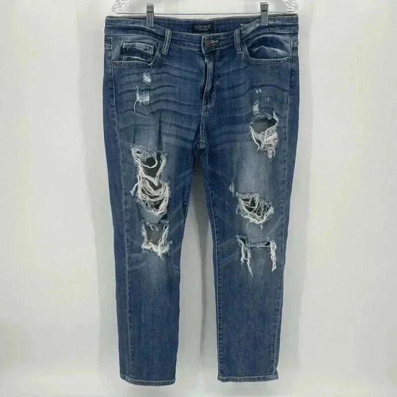 Judy Blue Jeans 15/32 Boyfriend Fit Distressed Stretch Denim Blue Style JB8286MD - Picture 1 of 15